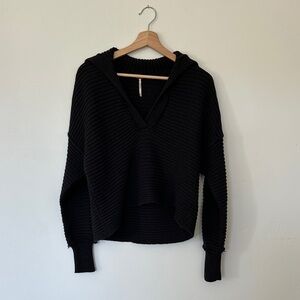 Free People Black V-Neck Ribbed Sweater